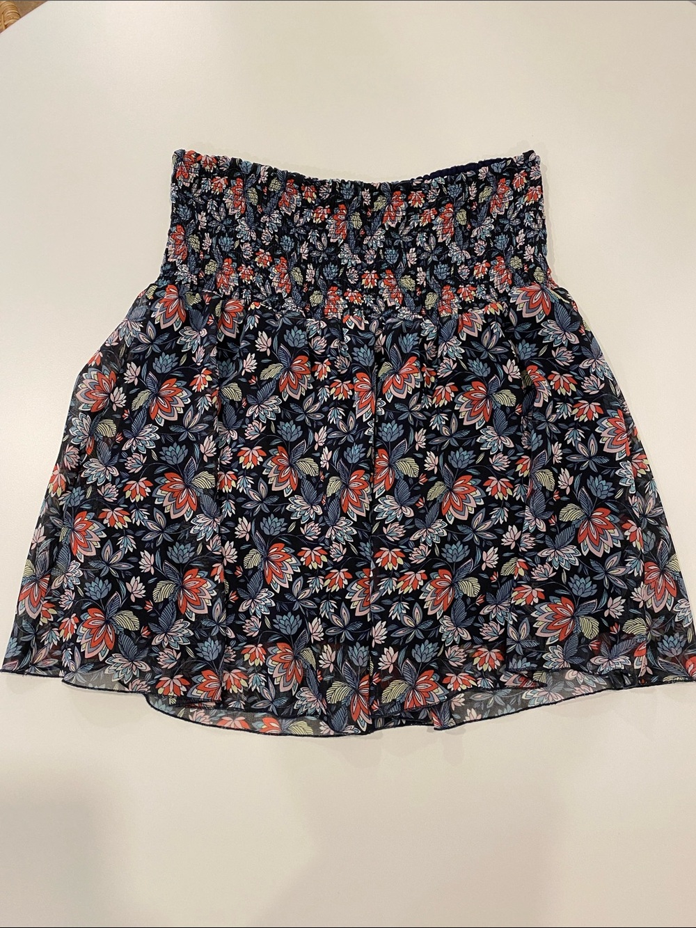Cabi Smocked Waist Navy Floral Skirt